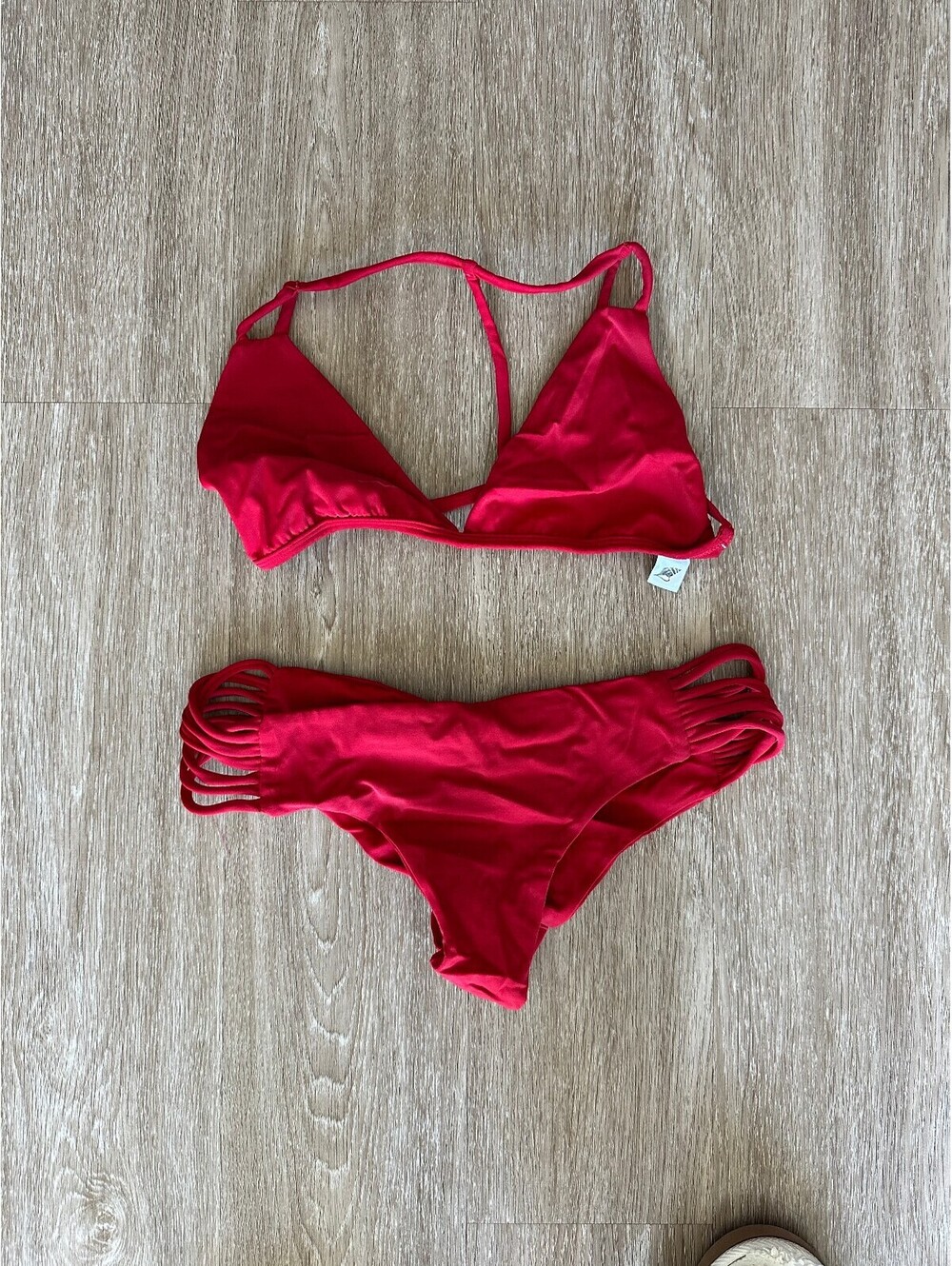 Women's red strappy cutout bikini set